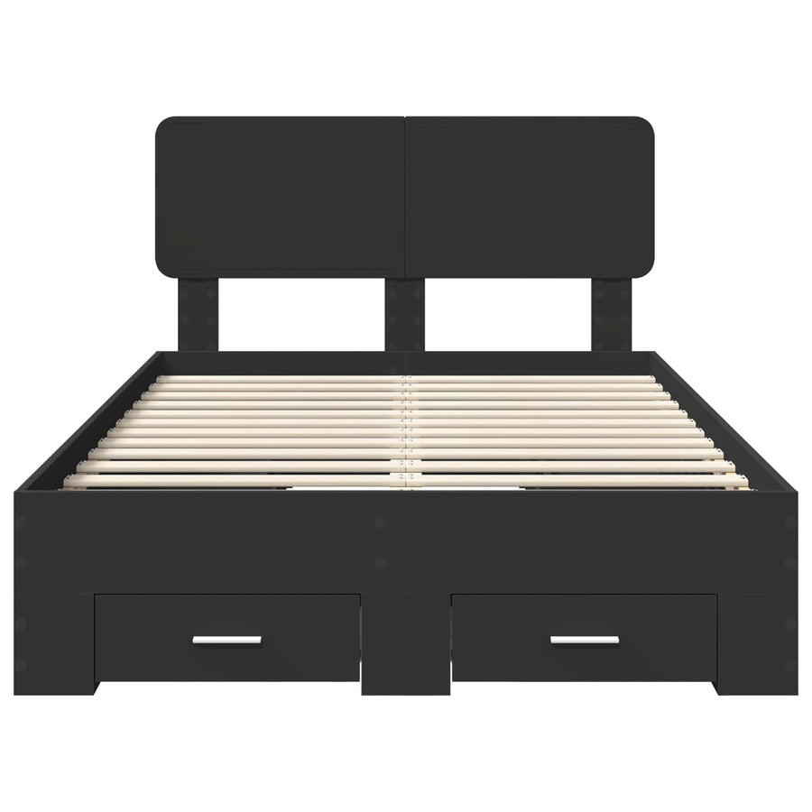 Bedframe met hoofdeinde Zwart 135 x 190 cm Bewerkt hout