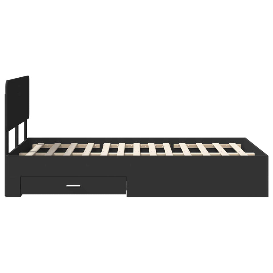 Bedframe met hoofdeinde Zwart 135 x 190 cm Bewerkt hout