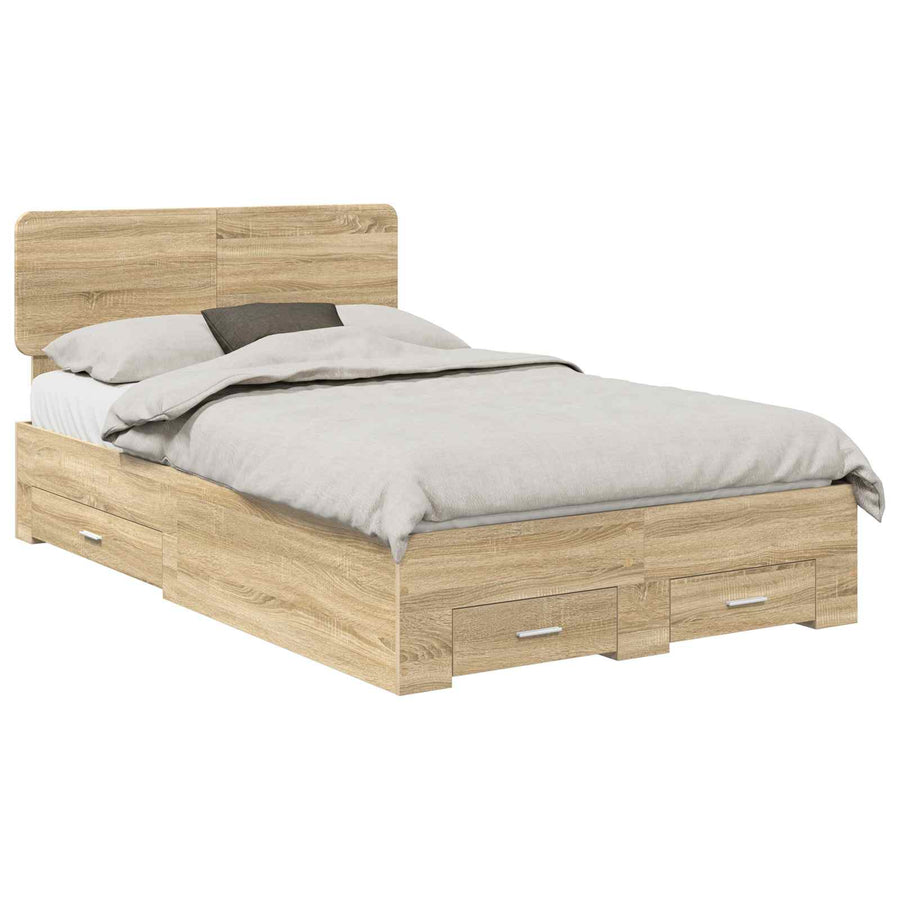 Bedframe met hoofdeinde Sonoma Eiken 135 x 190 cm Bewerkt hout