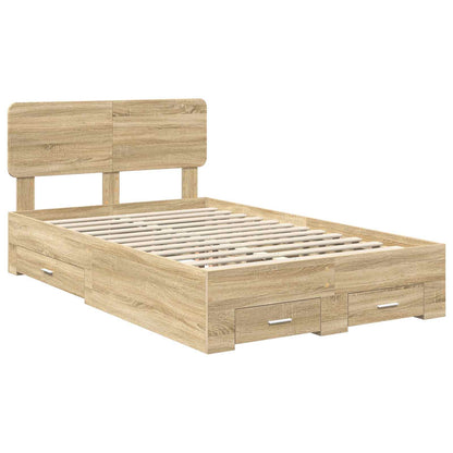 Bedframe met hoofdeinde Sonoma Eiken 135 x 190 cm Bewerkt hout