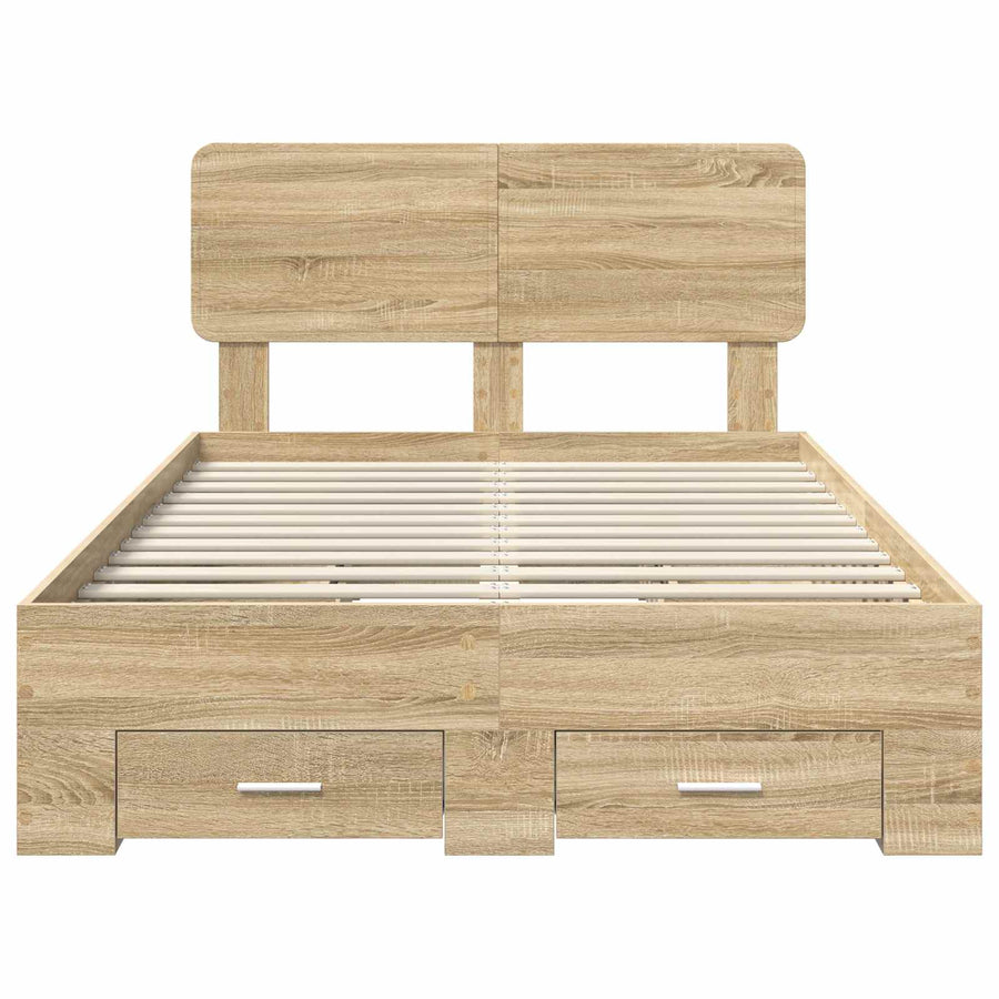 Bedframe met hoofdeinde Sonoma Eiken 135 x 190 cm Bewerkt hout