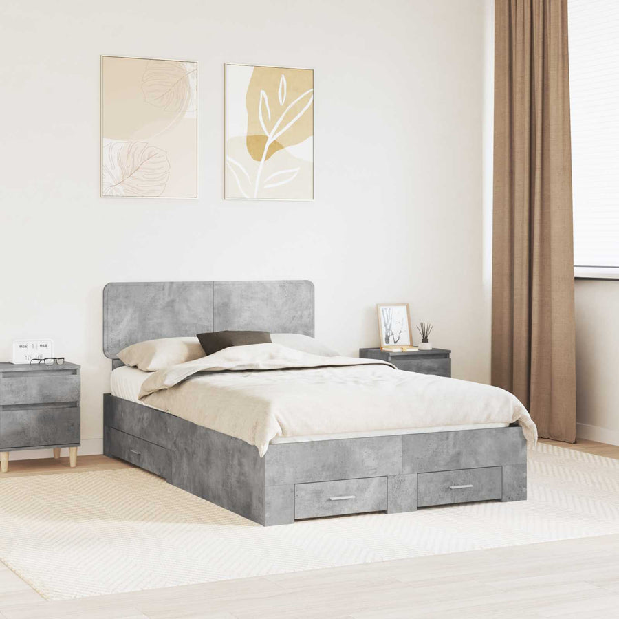 Bedframe met hoofdeinde Beton Grijs 135 x 190 cm Bewerkt hout
