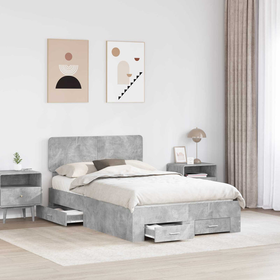 Bedframe met hoofdeinde Beton Grijs 135 x 190 cm Bewerkt hout