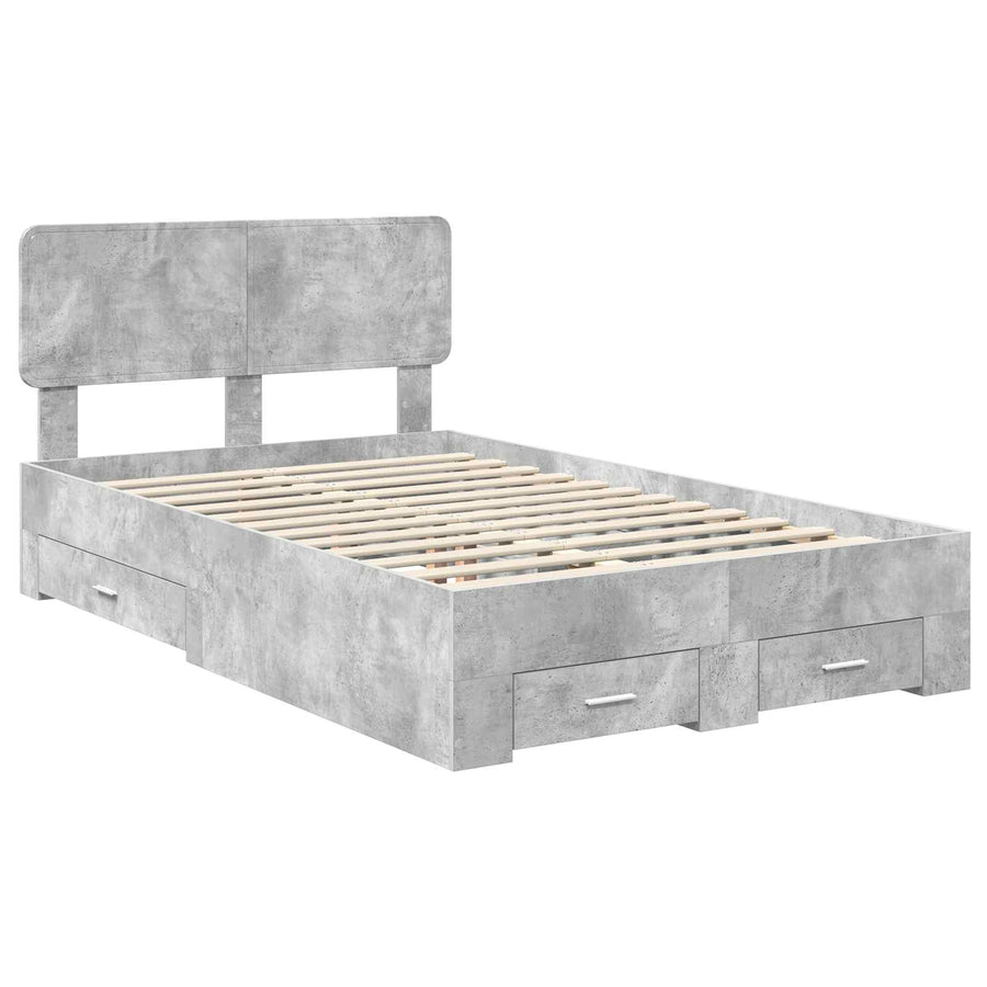 Bedframe met hoofdeinde Beton Grijs 135 x 190 cm Bewerkt hout