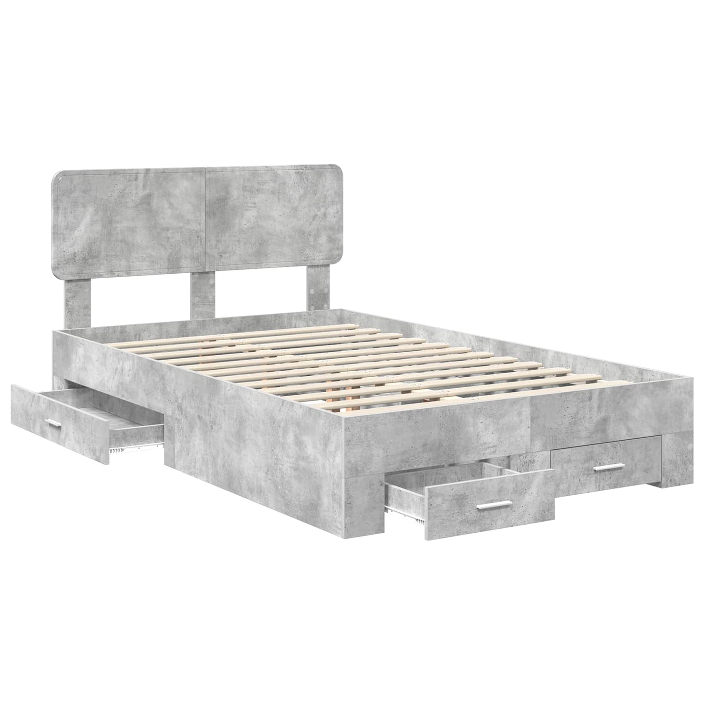 Bedframe met hoofdeinde Beton Grijs 135 x 190 cm Bewerkt hout