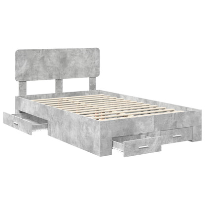 Bedframe met hoofdeinde Beton Grijs 135 x 190 cm Bewerkt hout