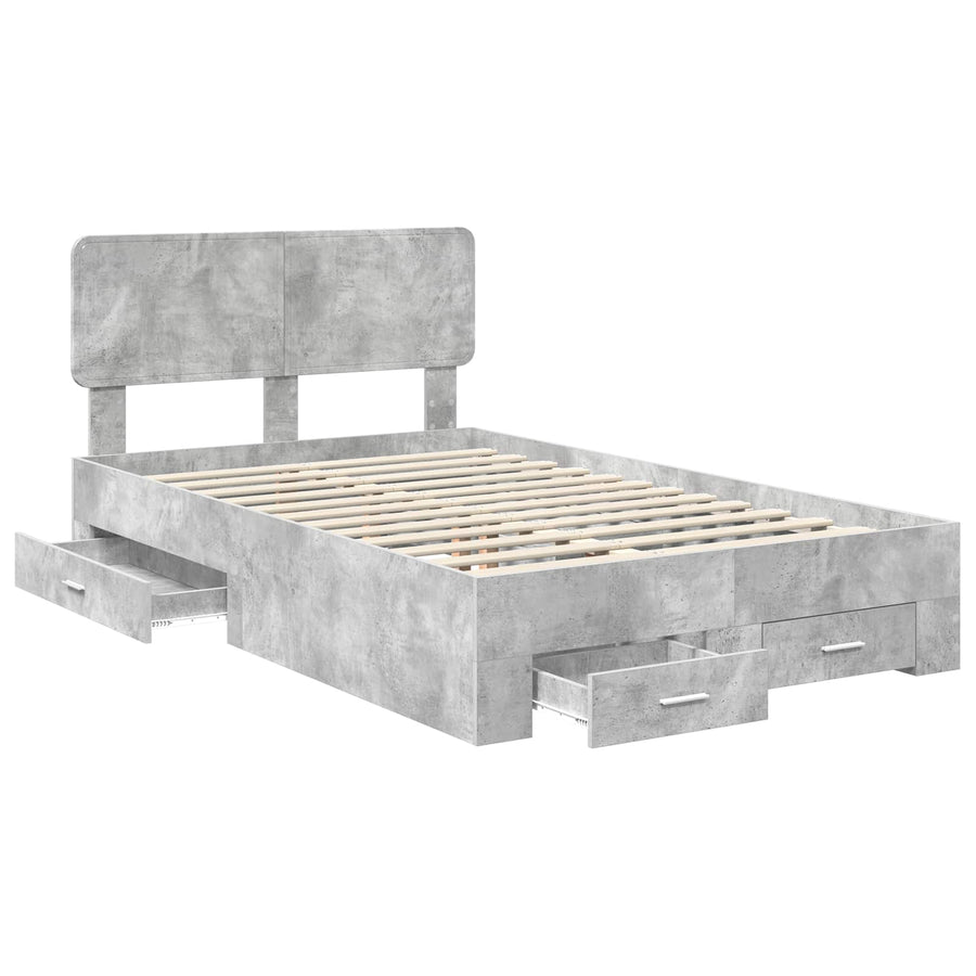 Bedframe met hoofdeinde Beton Grijs 135 x 190 cm Bewerkt hout