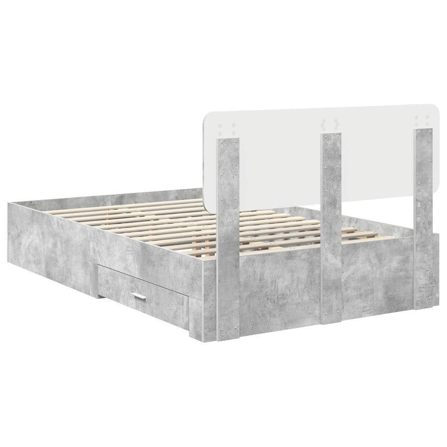 Bedframe met hoofdeinde Beton Grijs 135 x 190 cm Bewerkt hout