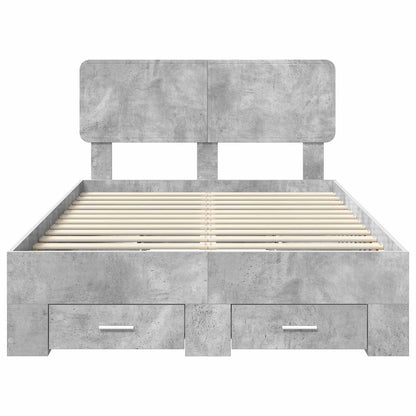 Bedframe met hoofdeinde Beton Grijs 135 x 190 cm Bewerkt hout
