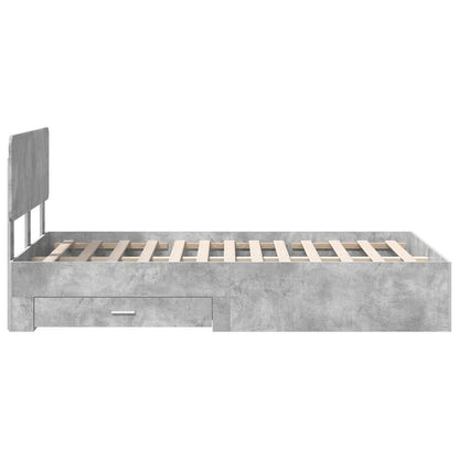 Bedframe met hoofdeinde Beton Grijs 135 x 190 cm Bewerkt hout