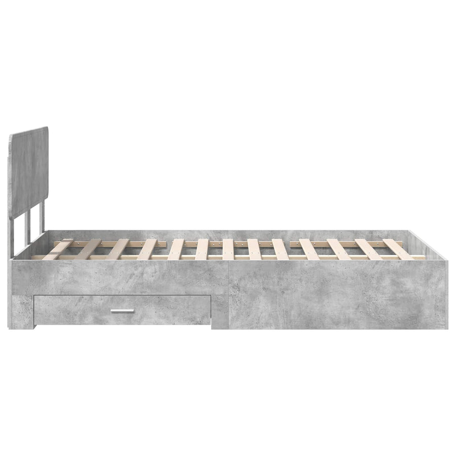 Bedframe met hoofdeinde Beton Grijs 135 x 190 cm Bewerkt hout