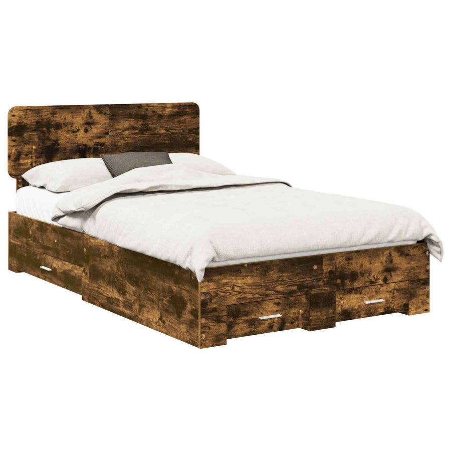 Bedframe met hoofdeinde Gerookt eiken 135 x 190 cm Bewerkt hout