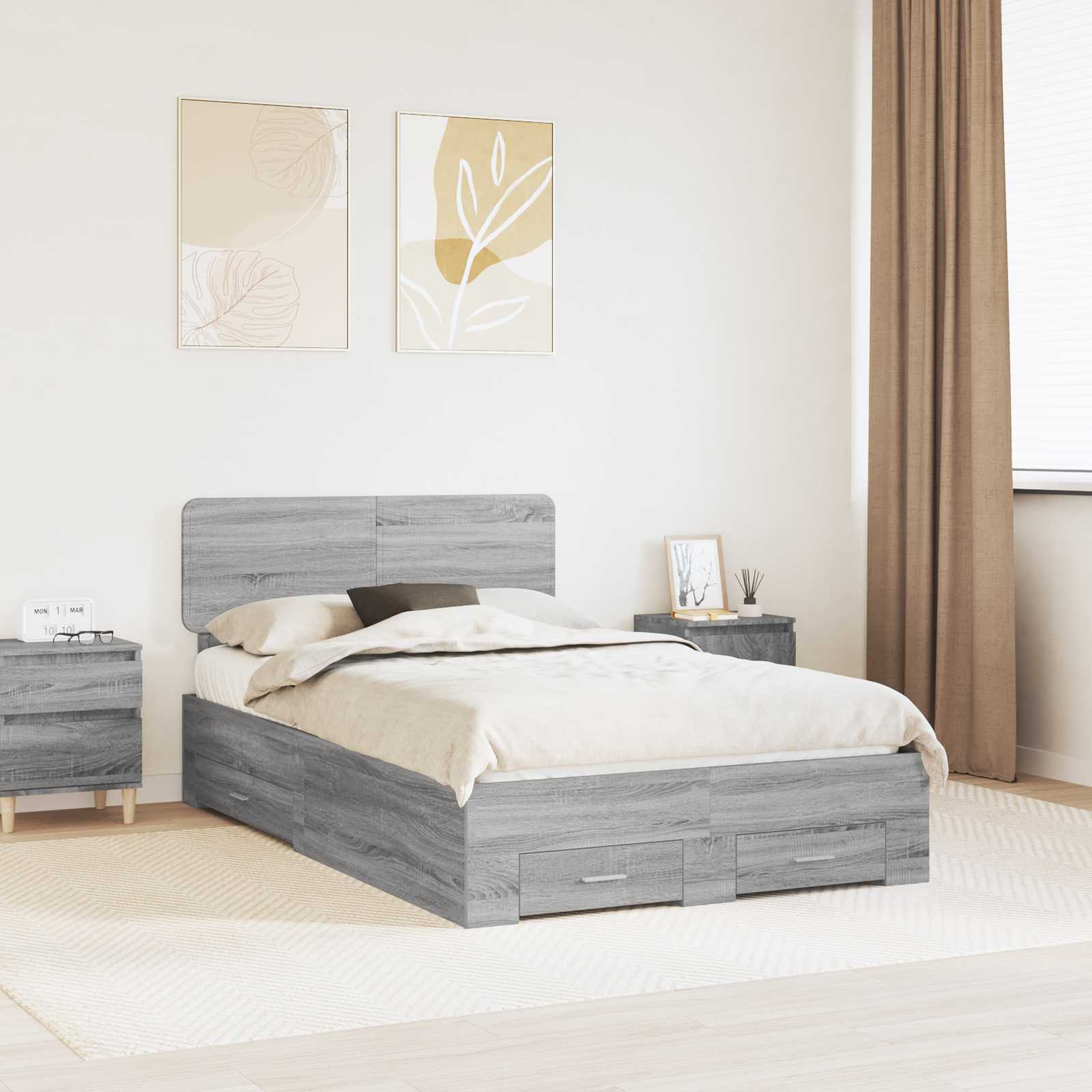Bedframe met hoofdeinde Grijs Sonoma 135 x 190 cm Bewerkt hout
