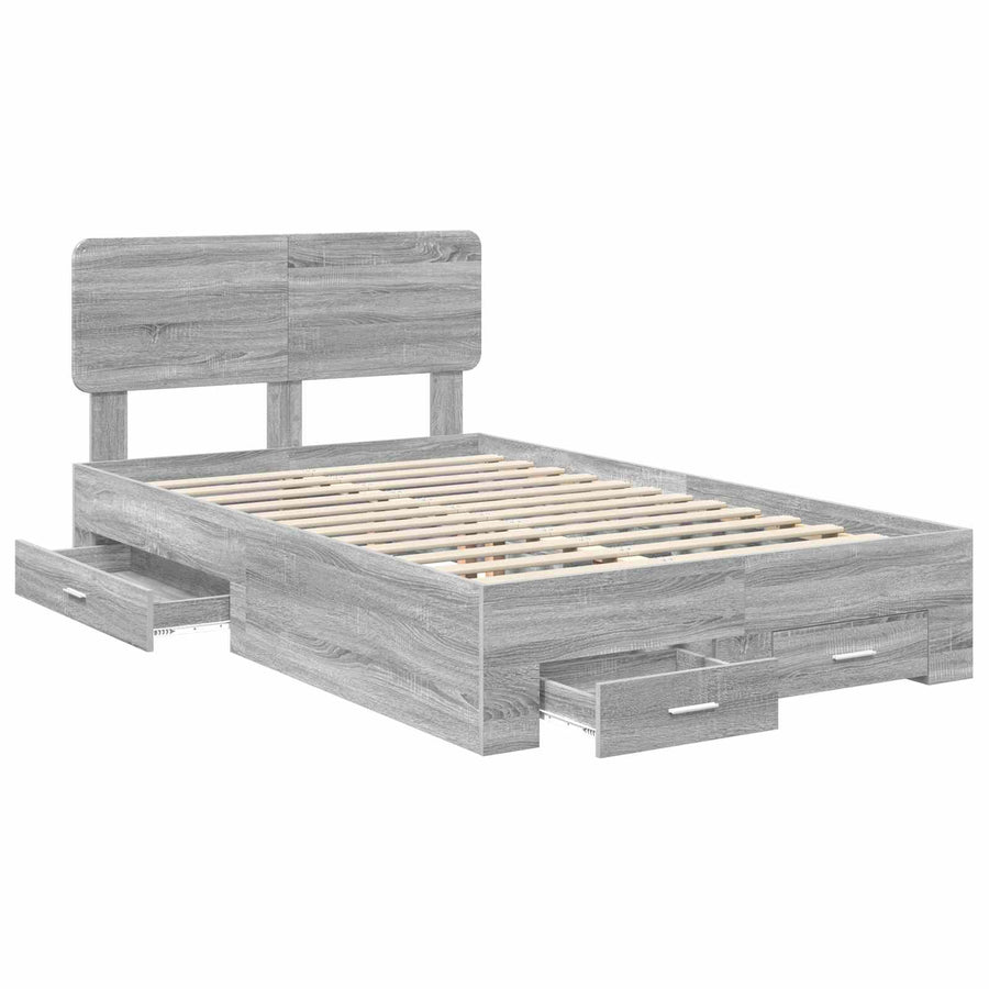 Bedframe met hoofdeinde Grijs Sonoma 135 x 190 cm Bewerkt hout