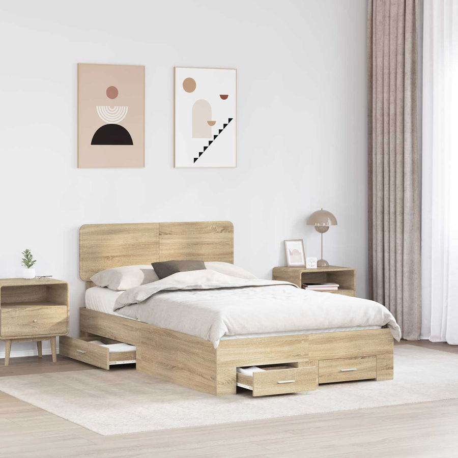 Bedframe met hoofdeinde Sonoma Eiken 120 x 200 cm Bewerkt hout