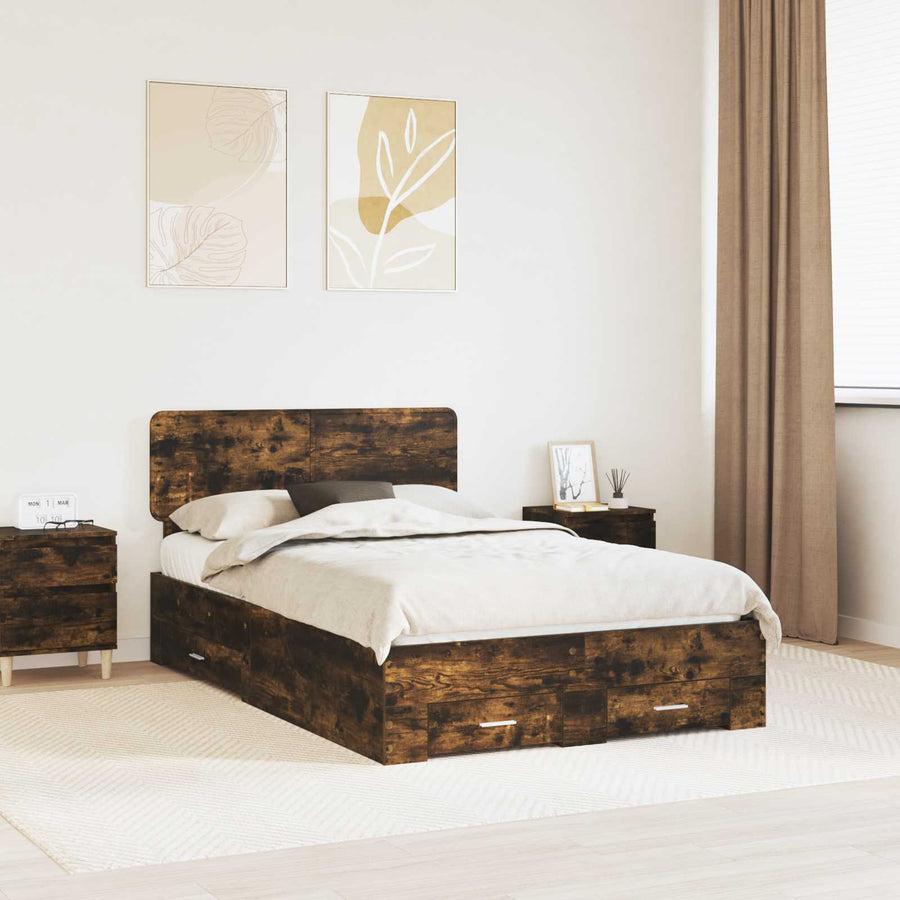 Bedframe met hoofdeinde Gerookt eiken 120 x 200 cm Bewerkt hout