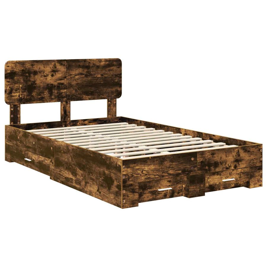 Bedframe met hoofdeinde Gerookt eiken 120 x 200 cm Bewerkt hout
