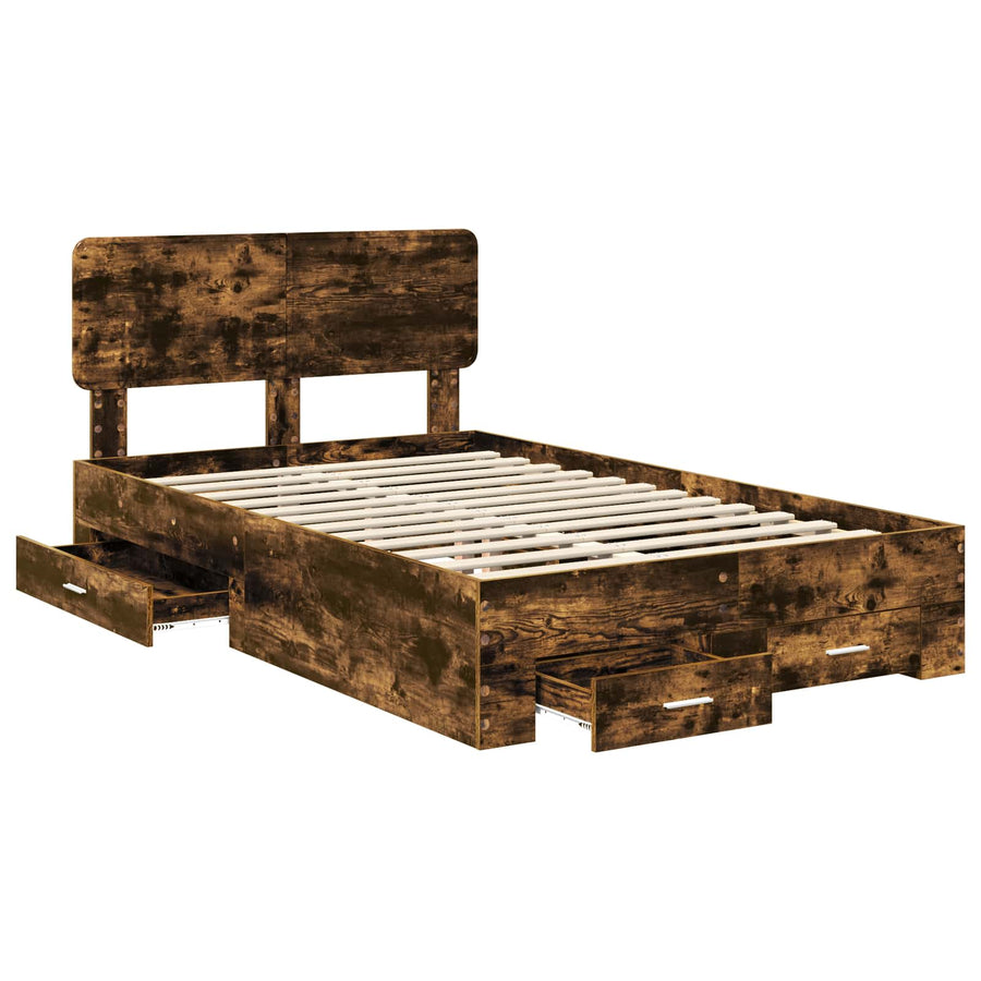 Bedframe met hoofdeinde Gerookt eiken 120 x 200 cm Bewerkt hout