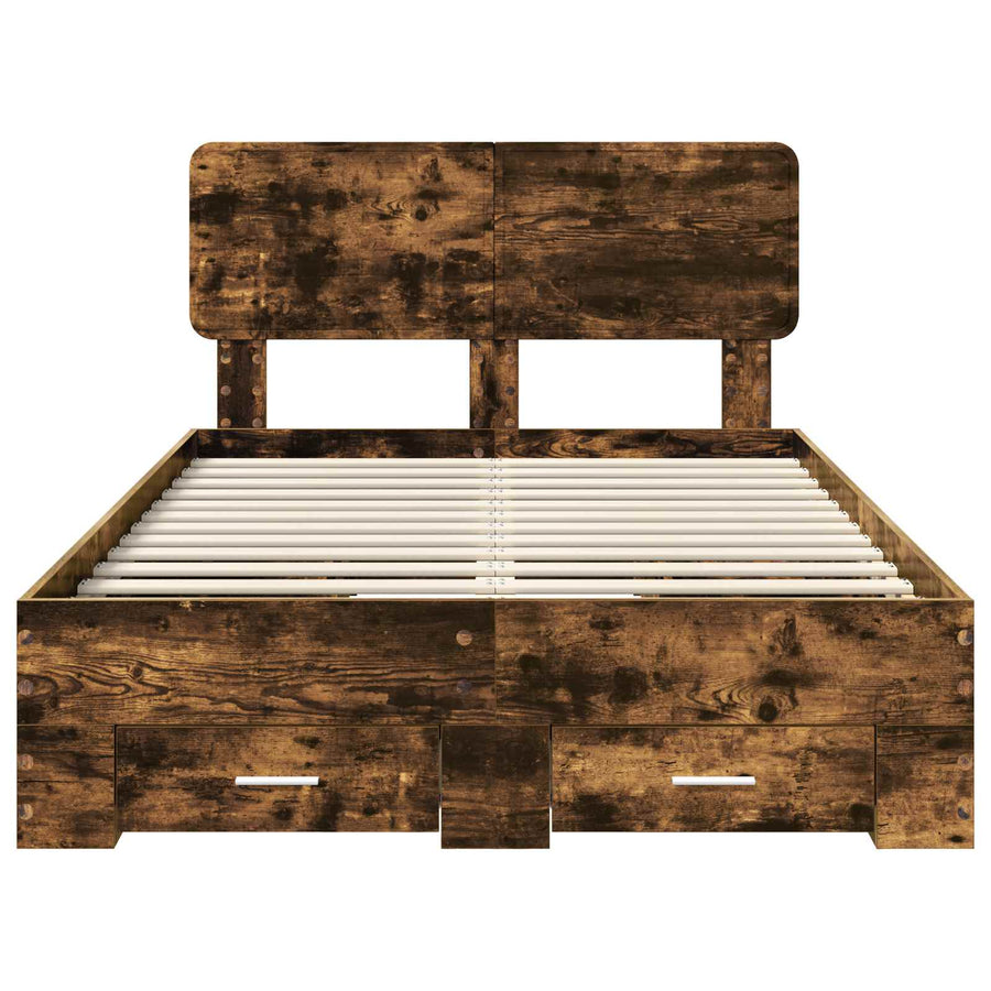 Bedframe met hoofdeinde Gerookt eiken 120 x 200 cm Bewerkt hout