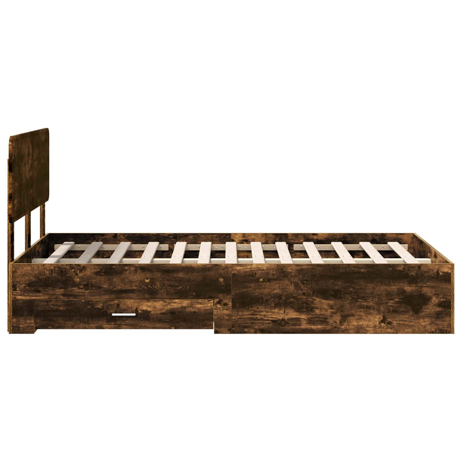 Bedframe met hoofdeinde Gerookt eiken 120 x 190 cm Bewerkt hout