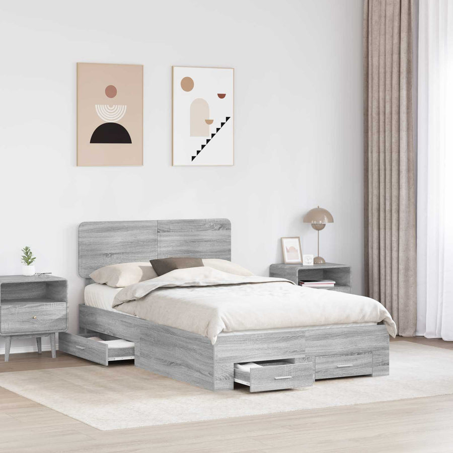 Bedframe met hoofdeinde Grijs Sonoma 120 x 190 cm Bewerkt hout