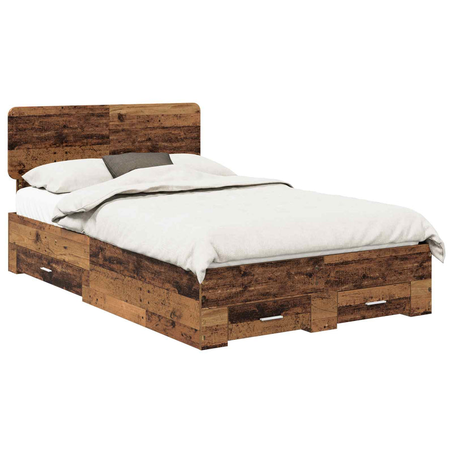 Bedframe met hoofdeinde Oudhout 120 x 190 cm Bewerkt hout