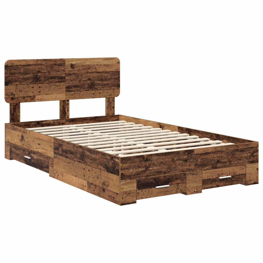 Bedframe met hoofdeinde Oudhout 120 x 190 cm Bewerkt hout
