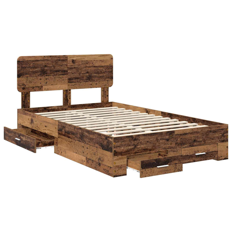 Bedframe met hoofdeinde Oudhout 120 x 190 cm Bewerkt hout