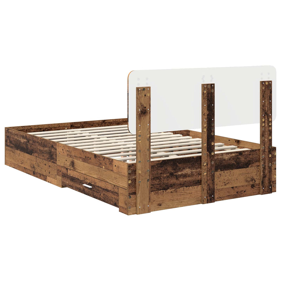Bedframe met hoofdeinde Oudhout 120 x 190 cm Bewerkt hout