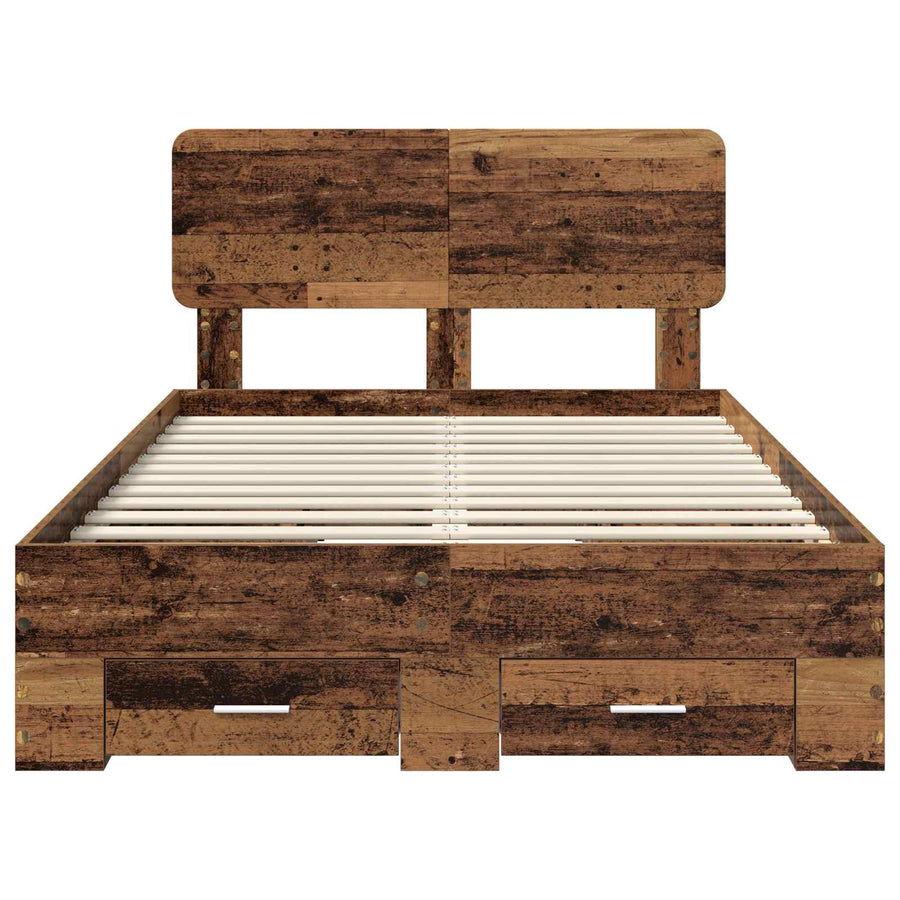 Bedframe met hoofdeinde Oudhout 120 x 190 cm Bewerkt hout