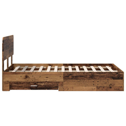 Bedframe met hoofdeinde Oudhout 120 x 190 cm Bewerkt hout
