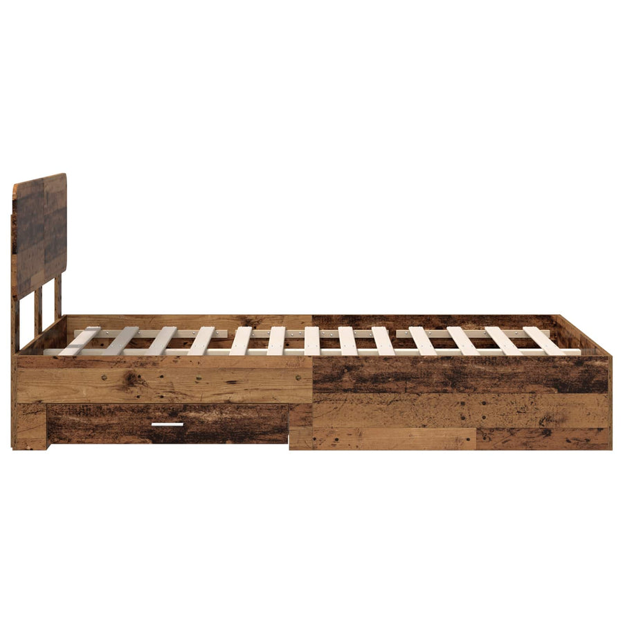 Bedframe met hoofdeinde Oudhout 120 x 190 cm Bewerkt hout