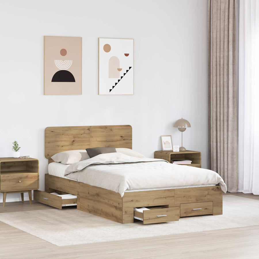 Bedframe met hoofdeinde Artisan Eiken 120 x 190 cm Bewerkt hout