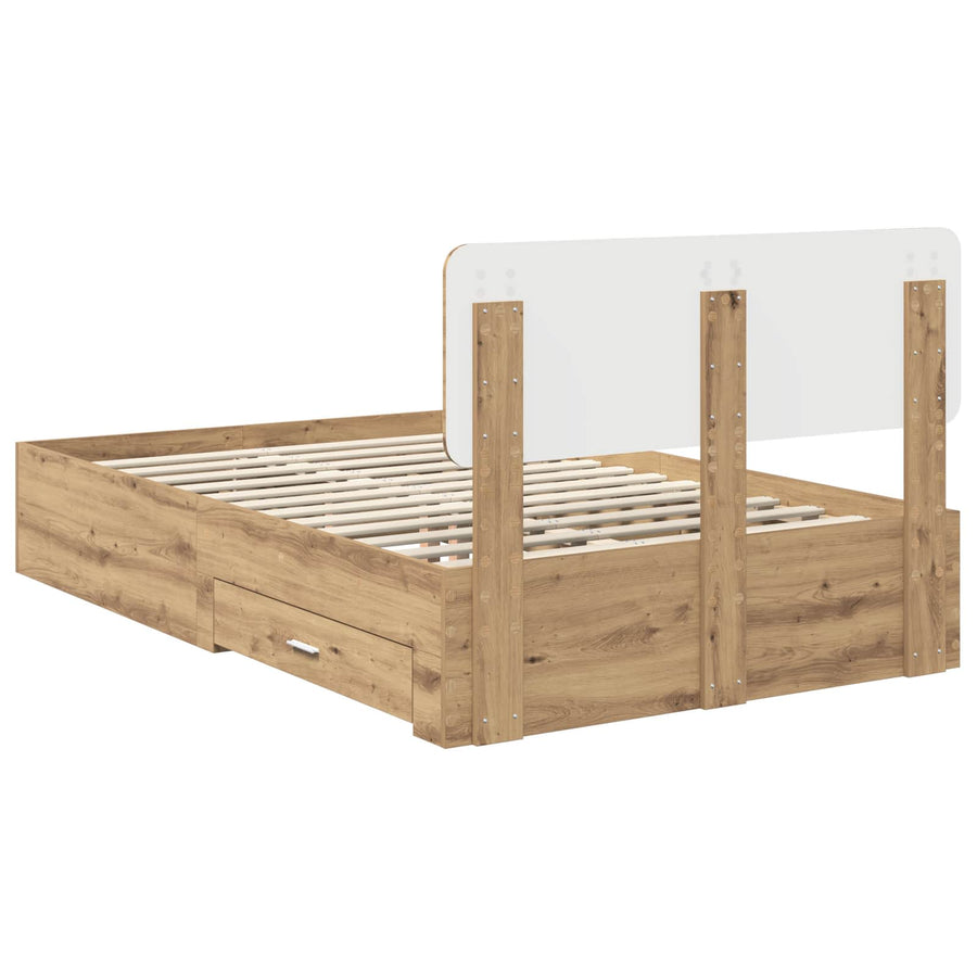 Bedframe met hoofdeinde Artisan Eiken 120 x 190 cm Bewerkt hout