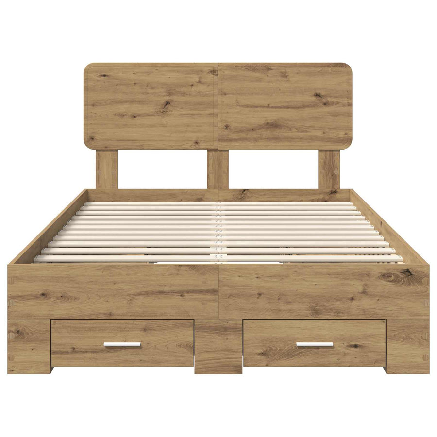 Bedframe met hoofdeinde Artisan Eiken 120 x 190 cm Bewerkt hout