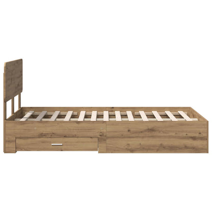 Bedframe met hoofdeinde Artisan Eiken 120 x 190 cm Bewerkt hout