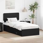 Bedframe 100x200 cm zwart bewerkt hout met lades