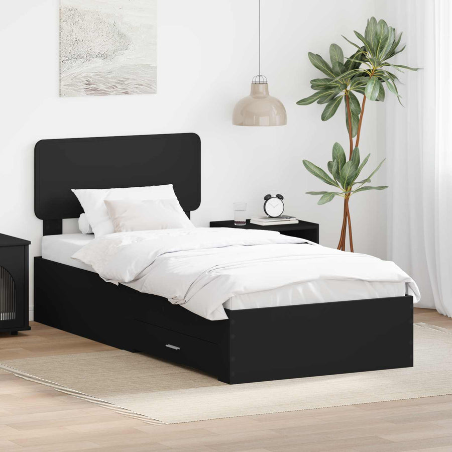Bedframe met hoofdeinde Zwart 100 x 200 cm Bewerkt hout