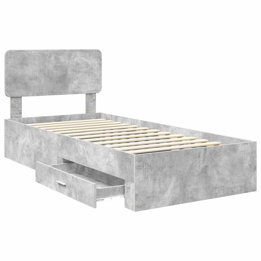 Bedframe met hoofdeinde Beton Grijs 100 x 200 cm Bewerkt hout