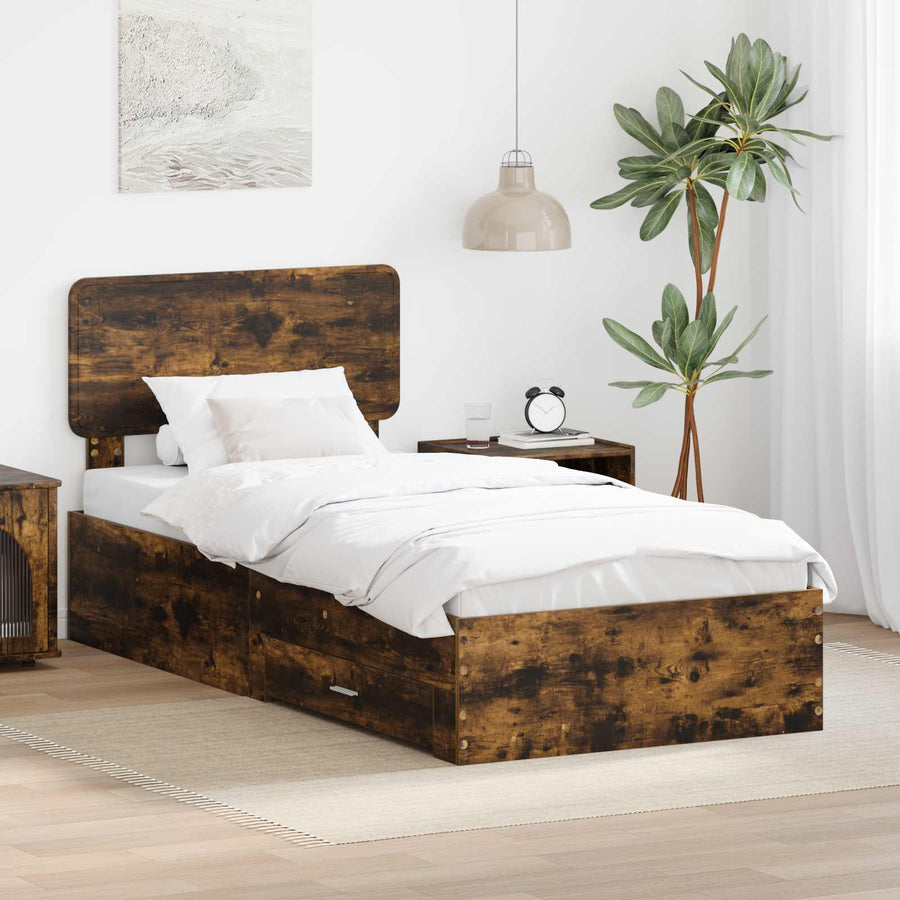Bedframe met hoofdeinde Gerookt eiken 100 x 200 cm Bewerkt hout