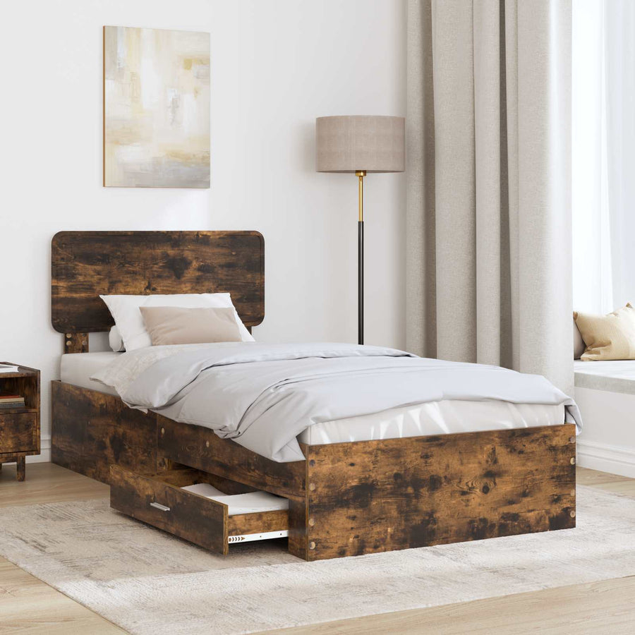 Bedframe met hoofdeinde Gerookt eiken 100 x 200 cm Bewerkt hout