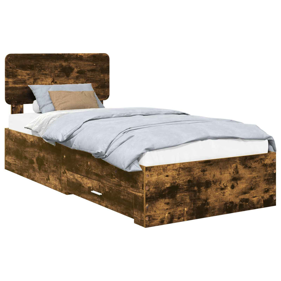 Bedframe met hoofdeinde Gerookt eiken 100 x 200 cm Bewerkt hout