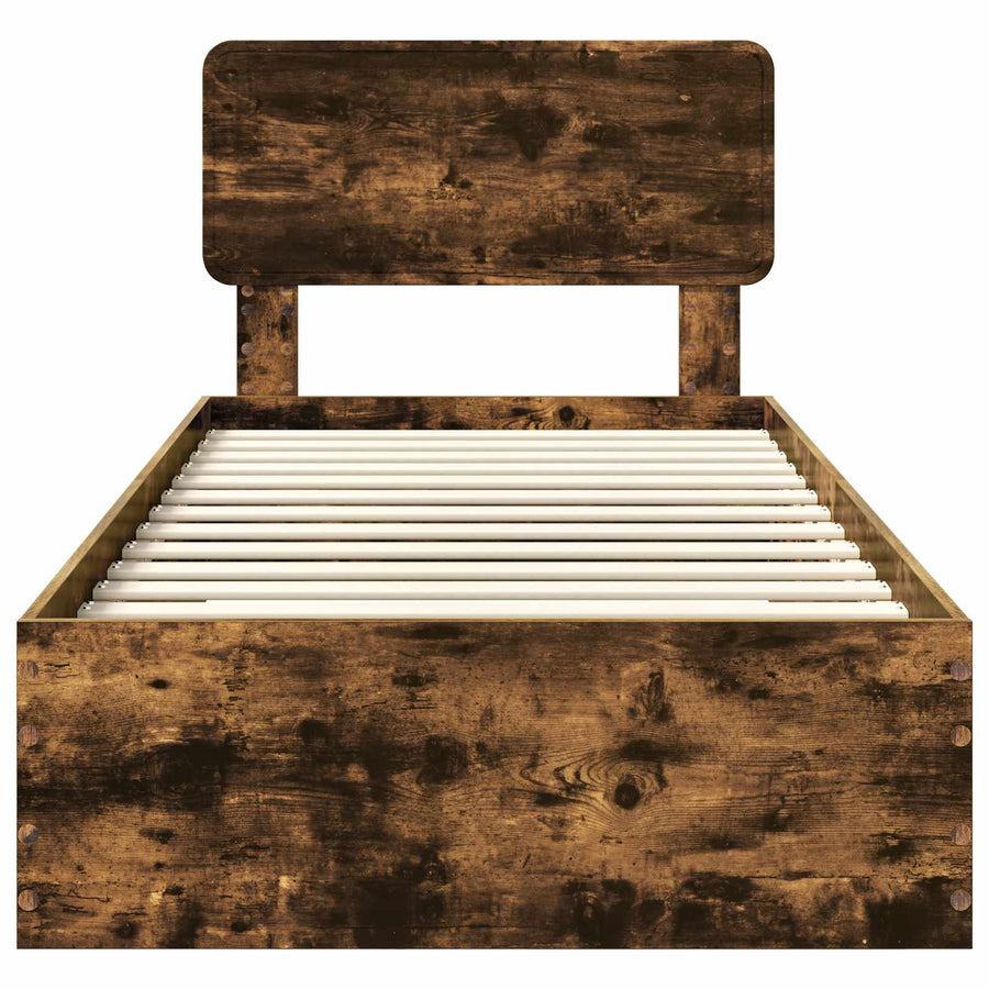 Bedframe met hoofdeinde Gerookt eiken 100 x 200 cm Bewerkt hout