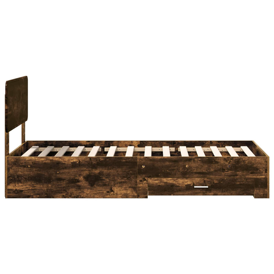 Bedframe met hoofdeinde Gerookt eiken 100 x 200 cm Bewerkt hout