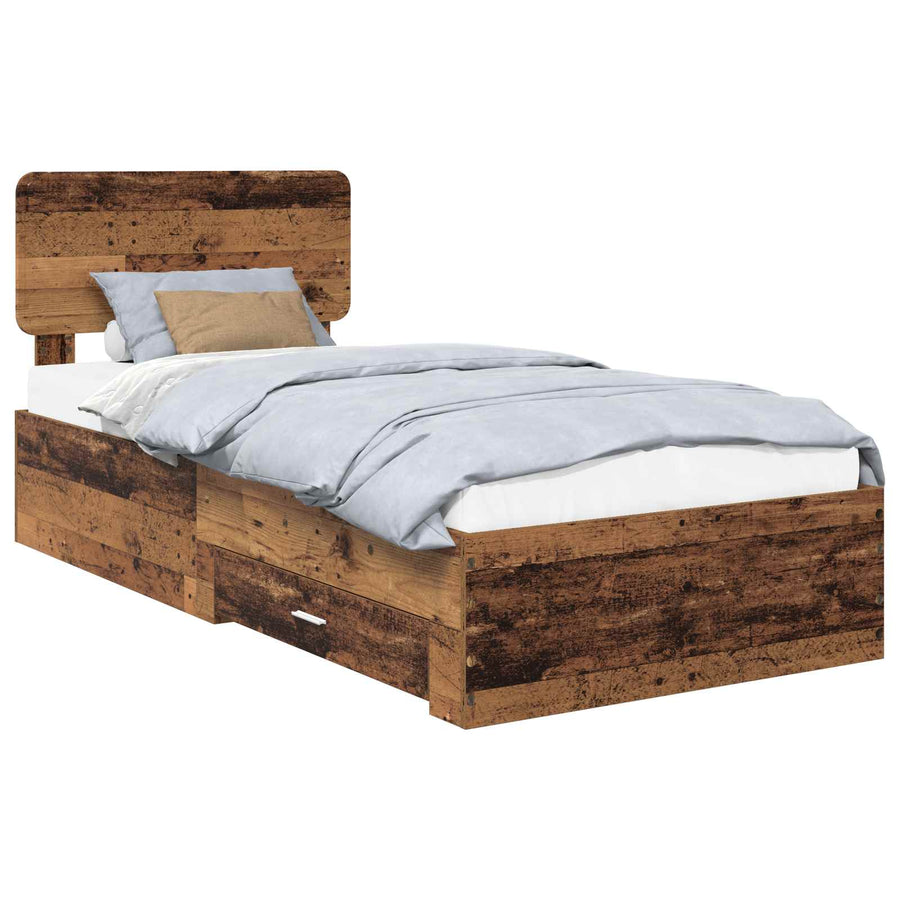 Bedframe met hoofdeinde Oudhout 100 x 200 cm Bewerkt hout