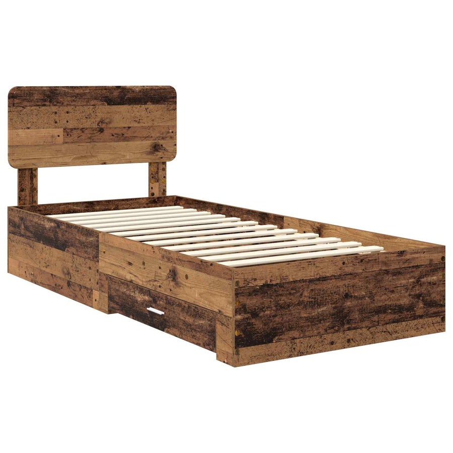 Bedframe met hoofdeinde Oudhout 100 x 200 cm Bewerkt hout