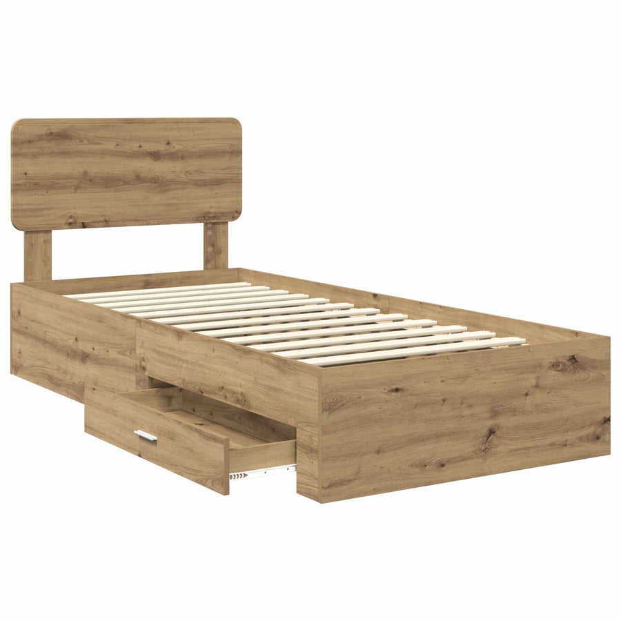 Bedframe met hoofdeinde Artisan Eiken 100 x 200 cm Bewerkt hout