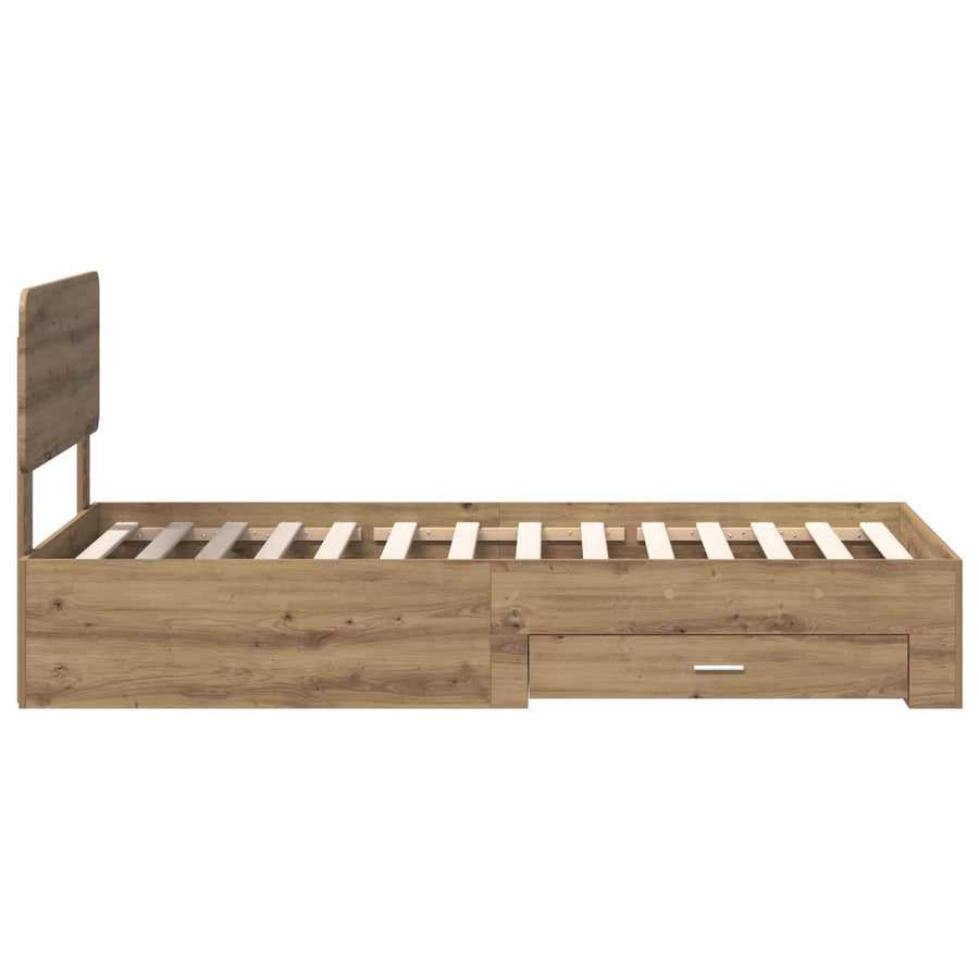 Bedframe met hoofdeinde Artisan Eiken 100 x 200 cm Bewerkt hout