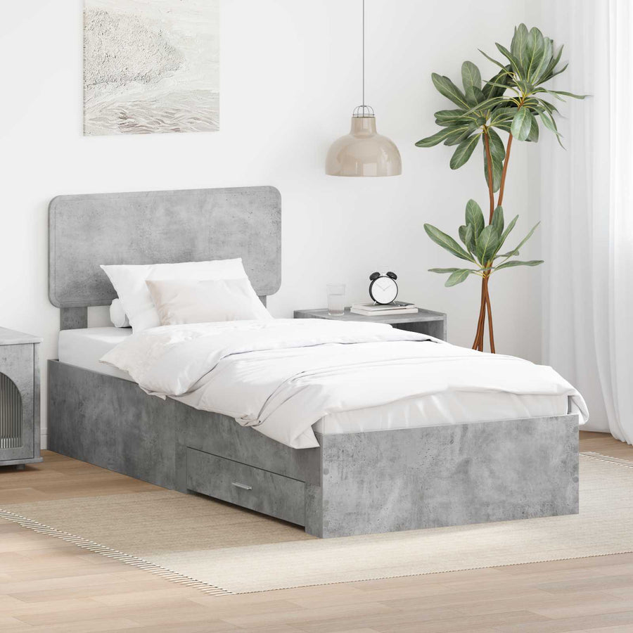 Bedframe met hoofdeinde Beton Grijs 90 x 200 cm Bewerkt hout