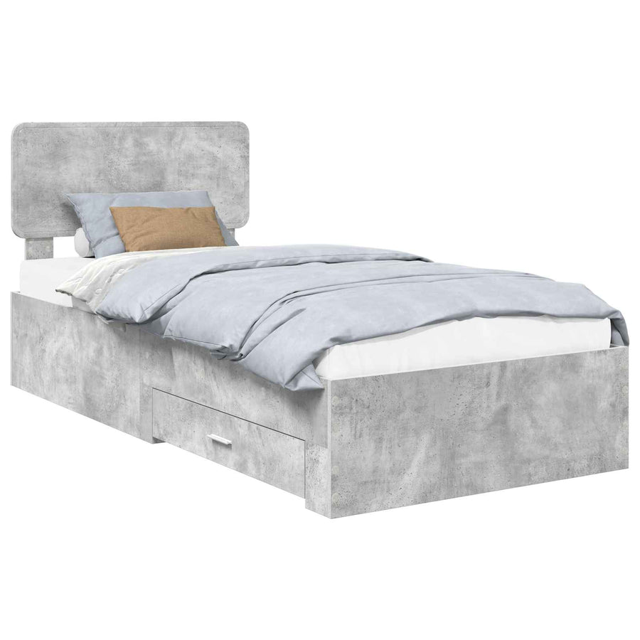 Bedframe met hoofdeinde Beton Grijs 90 x 200 cm Bewerkt hout